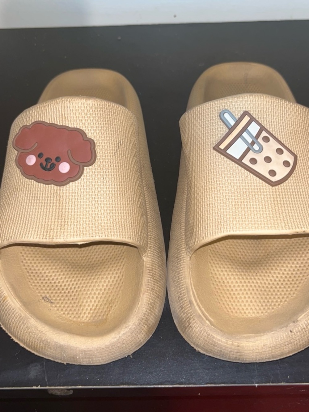 Kids Beige Slide Sandals with Cute Charms